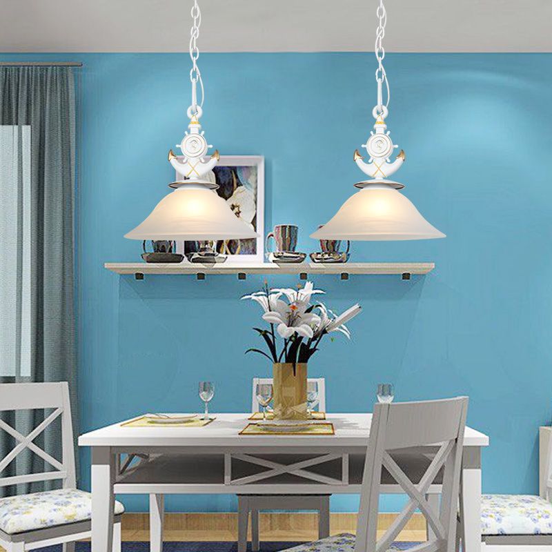 Bell Opal glas hangende licht modernistische stijl 1 kop blauw/witte afwerking hangluchting met anker deco