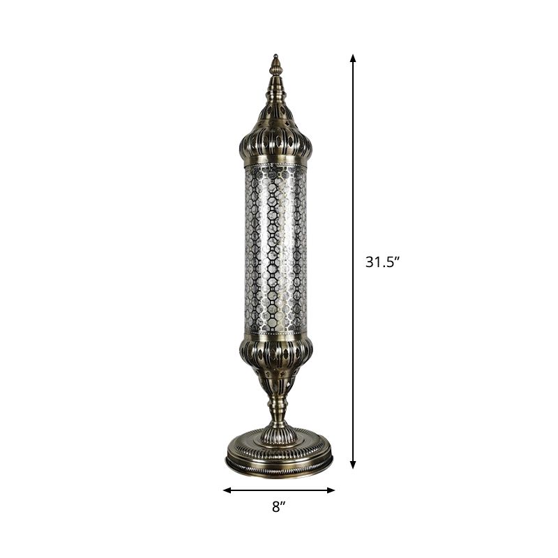 1 Light Cylinder Desk Lighting Turkey Style Bronze Metallic Night Table Lamp, 23.5"/31.5" High