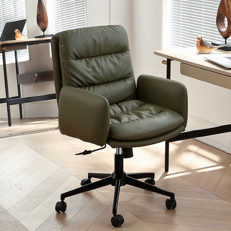 Modern Tufted Swivel Chair Faux Leather Mid-Back Executive Chair