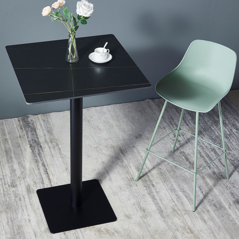 Industrial Black Iron Bar Dining Table Stone Top Engineered Wood Indoor Bistro Table