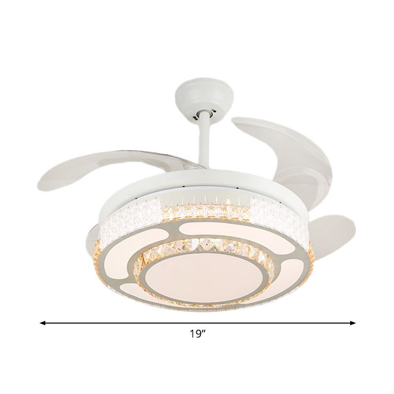 Tiered 4-Blade Semi Flush Mount Modernity Beveled Crystal 19" Wide LED White Hanging Fan Lamp