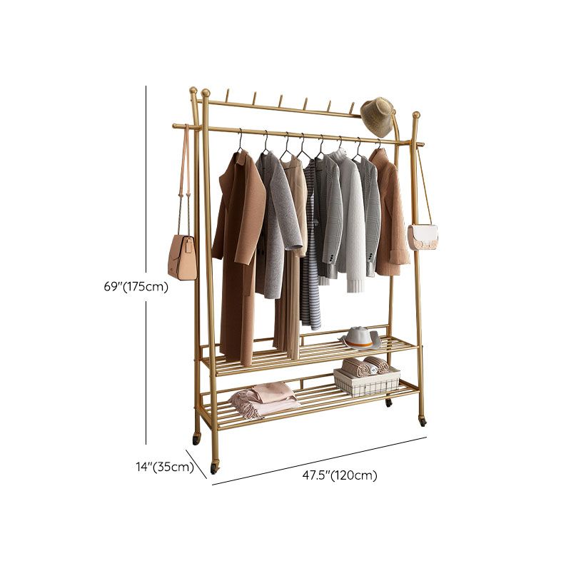 Contemporary Coat Rack Metal Framed Hanging Rail Storage Shelving and 2 Hooks Hall Stand