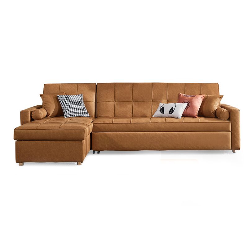 Square Arm Tan Removable Cushions Storage Manual L-Shape Sectional Sofa Bed