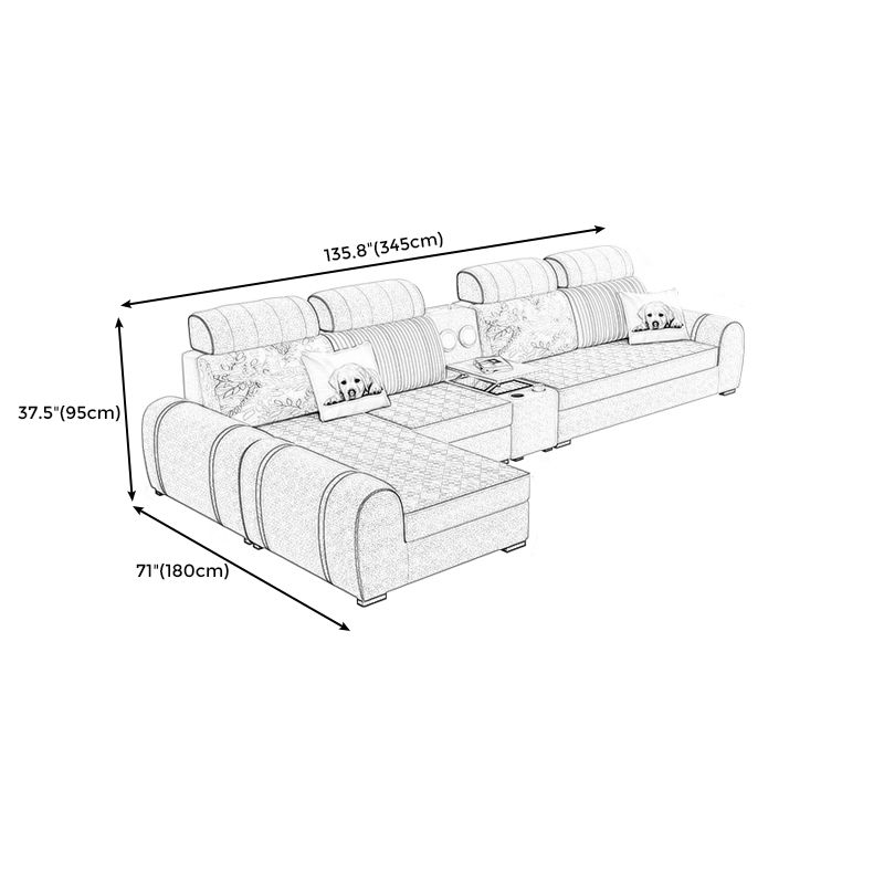 Contemporary Ivory L-Shape Velvet Sectional with Slipcovered for Living Room