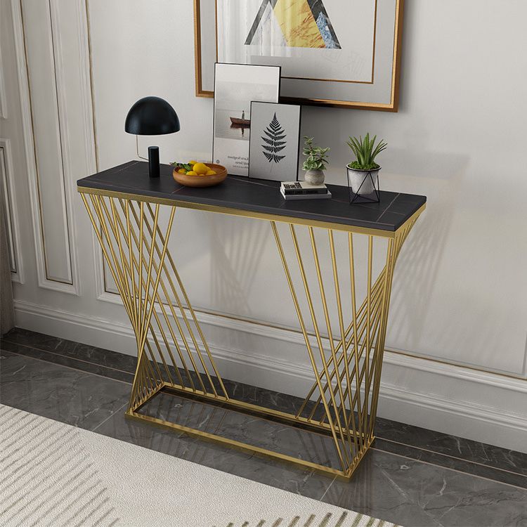 Modern Stone Console Sofa Table Rectangle Iron End Table for Hall