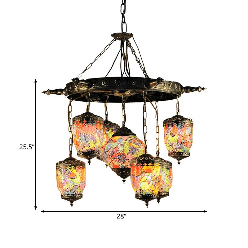 7 ampoules en verre violet lustre pendentif art déco bronze gyroscope restaurant lampe suspendue avec accent gouverneur