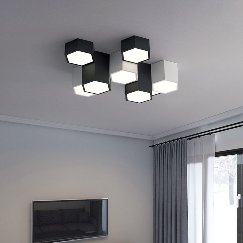 Acrylic Geometric LED Flush Mount in Modern Simplicity Wrought Iron Ceiling Light in Black and White