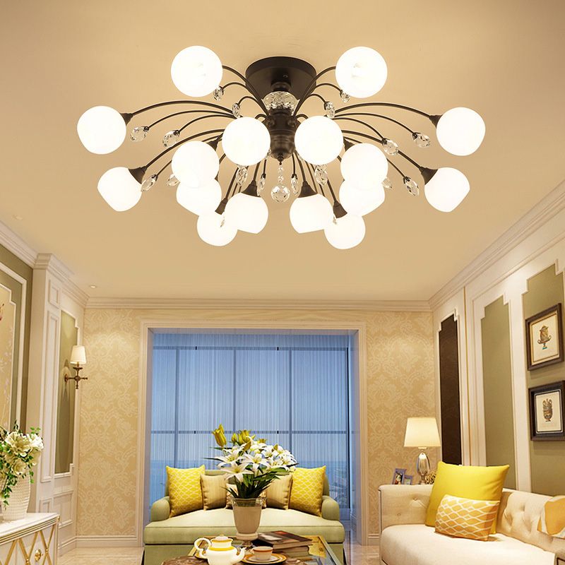 Glass Black Close to Ceiling Lighting Round-Shape Traditional Ceiling Mounted Fixture