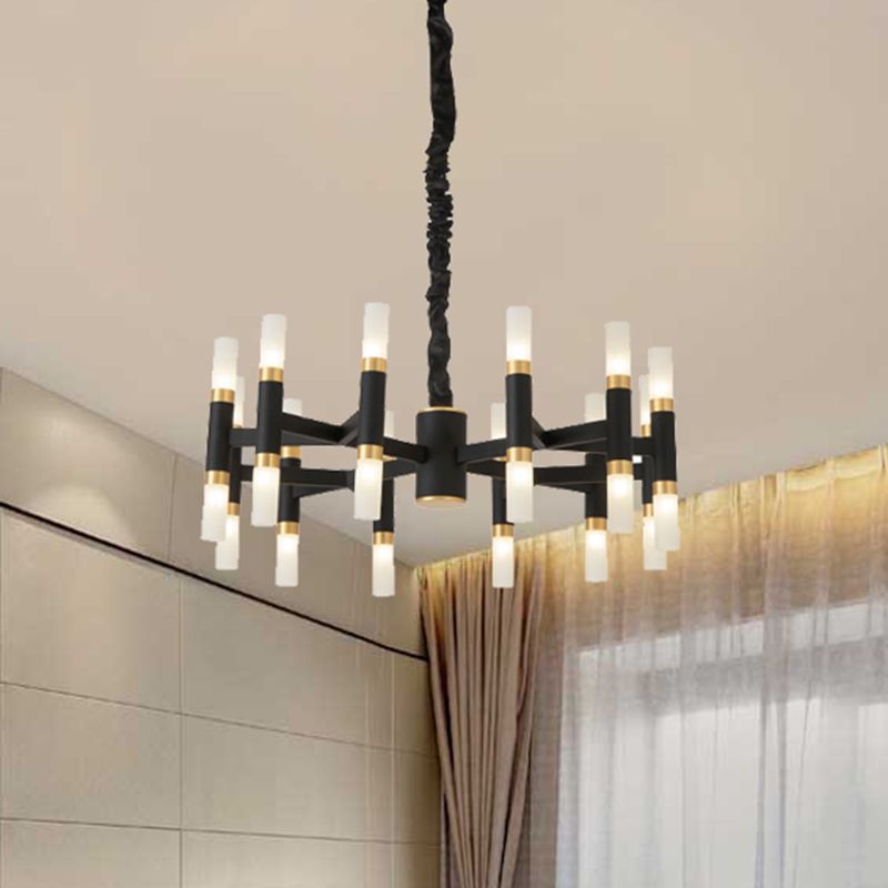 24/36/60 Lights LED Bedroom Chandelier with Tubular Iron Shade Modern Black/White Ceiling Pendant