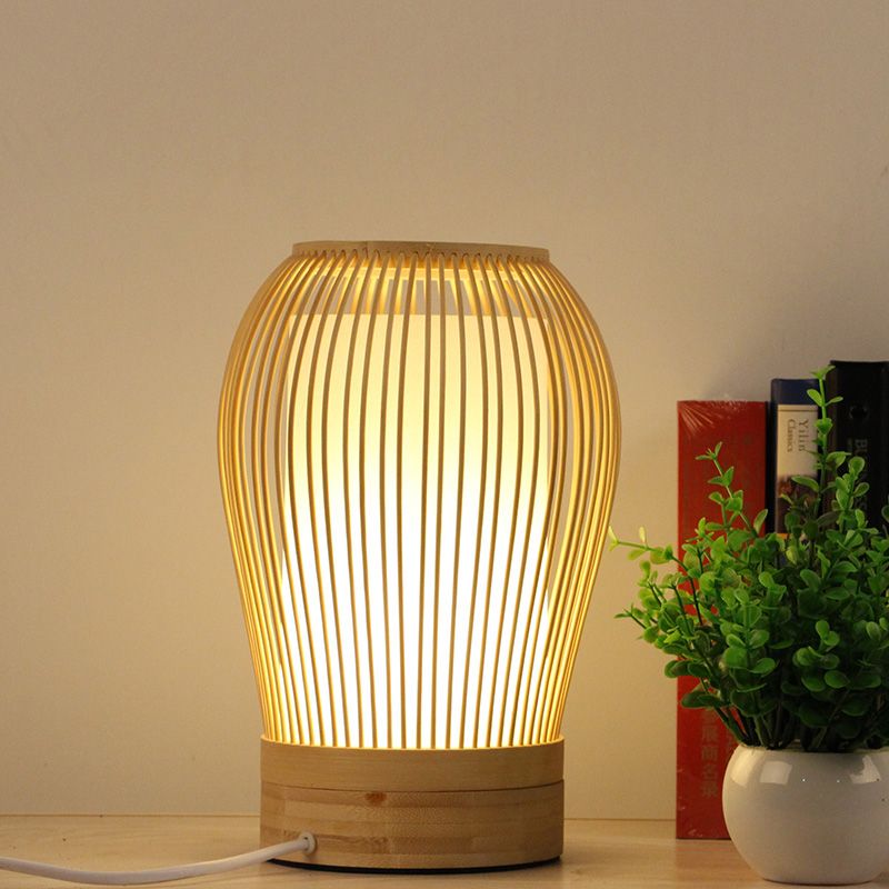 Japanese 1 Bulb Task Lighting White Droplet Small Desk Lamp with Bamboo Shade for Bedside