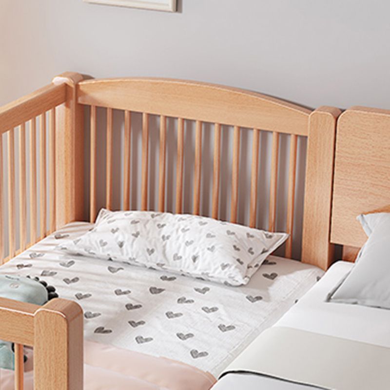 Contemporary Natural Solid Wood Nursery Crib with Guardrail in Beech