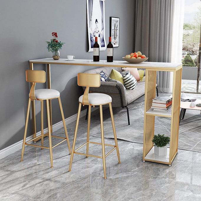 Industrial Iron Bar Table Faux Marble White Rectangle Top 41.3"H Bistro Table