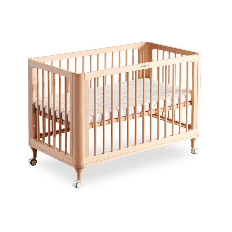 Modern Style Rectangle Crib Home Solid Wood Crib with casters