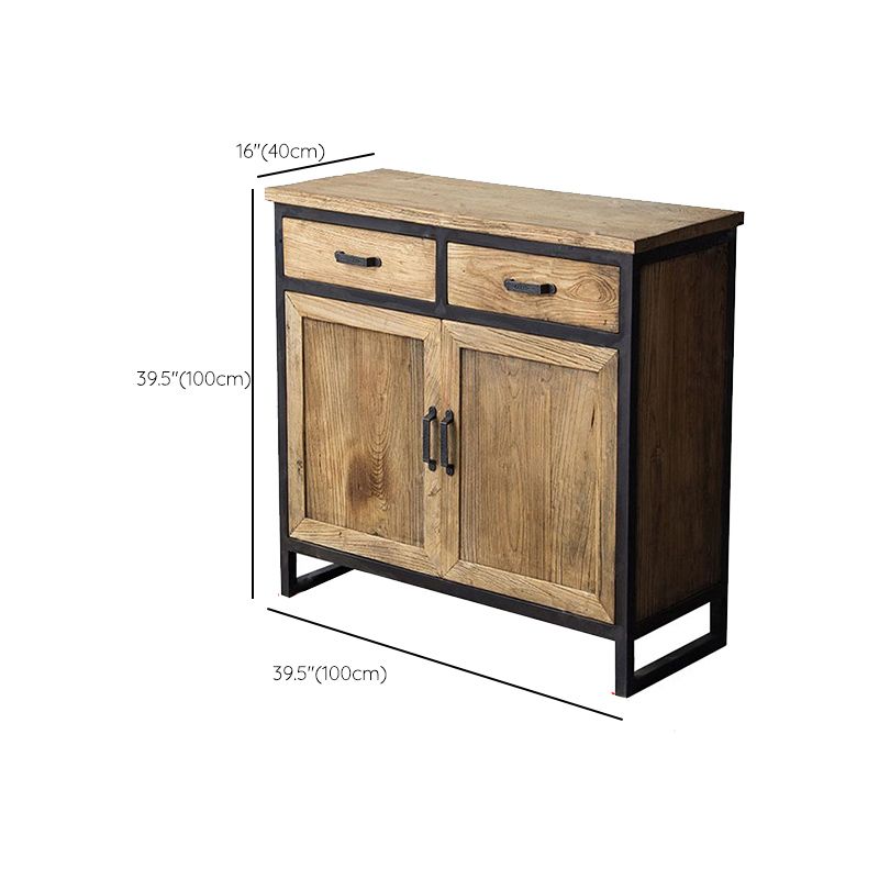 Distressed Wood 15.7" D Accent Cabinet Industrial Iron 2 - Door Chest with 2 Drawers