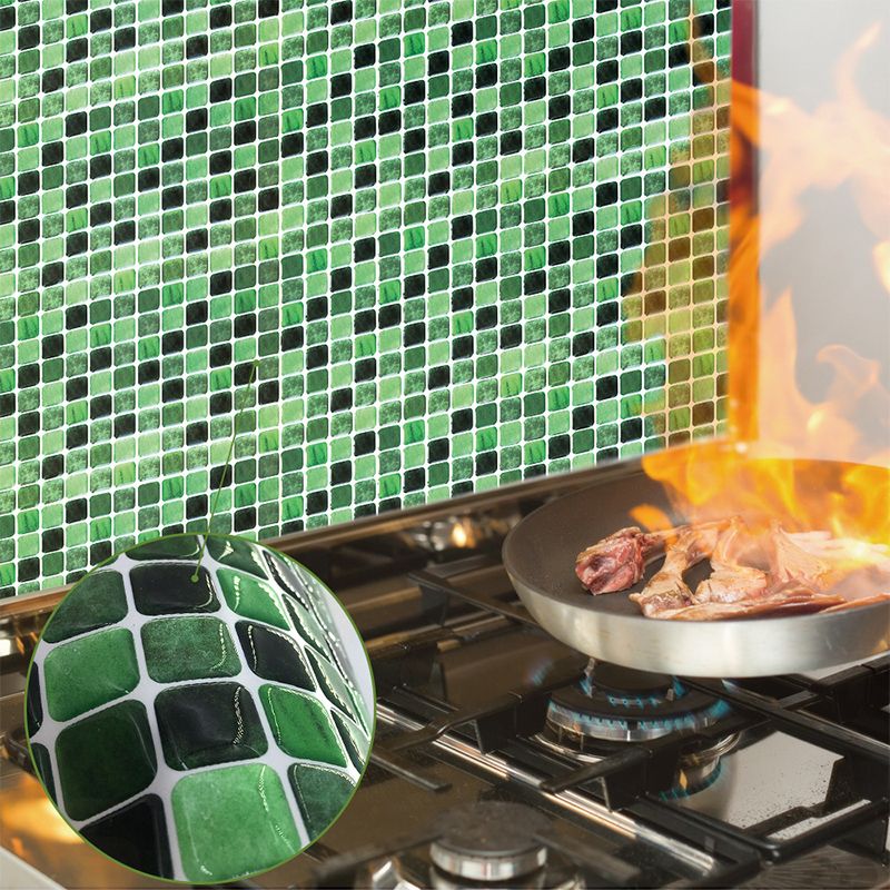 Mosaic Tile Wallpaper Panels Black-Green Modernism Peel Wall Decor for Kitchen Backsplash