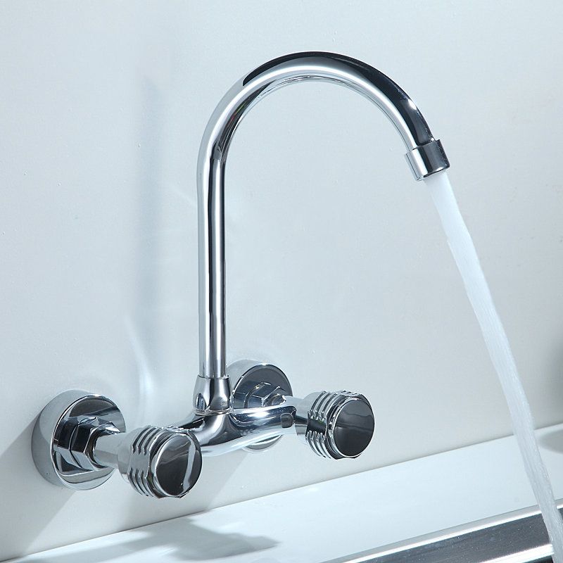 Contemporary 2-Handle Kitchen Faucet Wall-mounted Faucet in Chrome