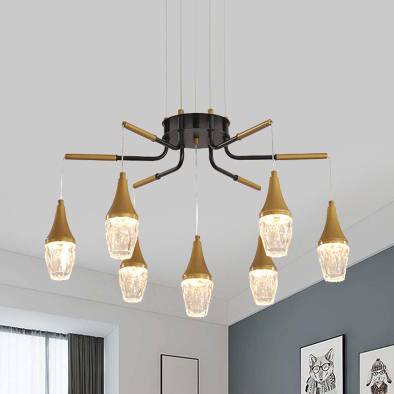 7/13/16-Head LED Chandelier Postmodern Burst Design Crystal Raindrop Ceiling Light in Gold