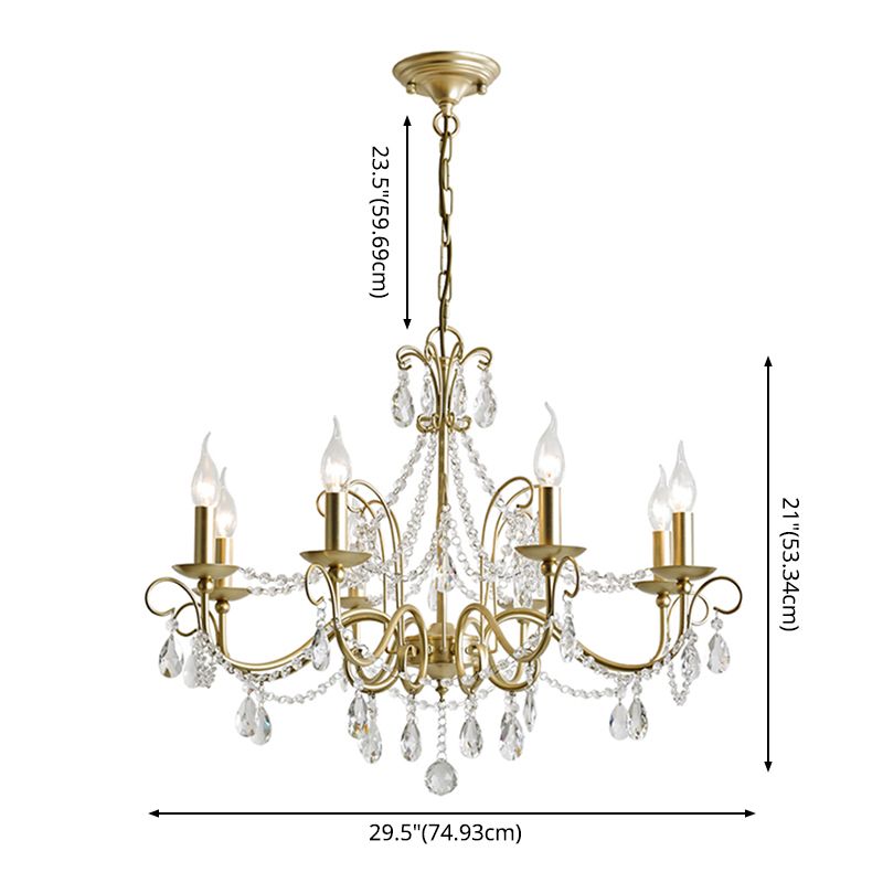 Candelabra Glass Pendant Chandelier Traditional Living Room Chandelier Lighting in Gold