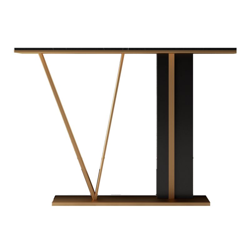 Glam Style Pedestal Base Console Table with Rectangle Stone Top for Hall