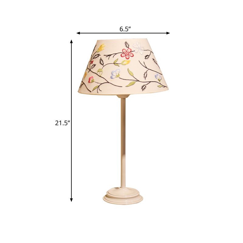 Single Light Fabric Night Table Light Country Style Korea White Barrel Bedside Embroidery Night Lamp