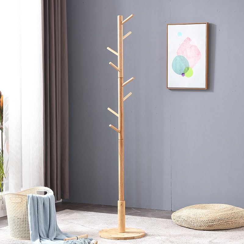 Rubber Wood Entryway Coat Rack Modern Standing Entry Hall Tree for Living Room