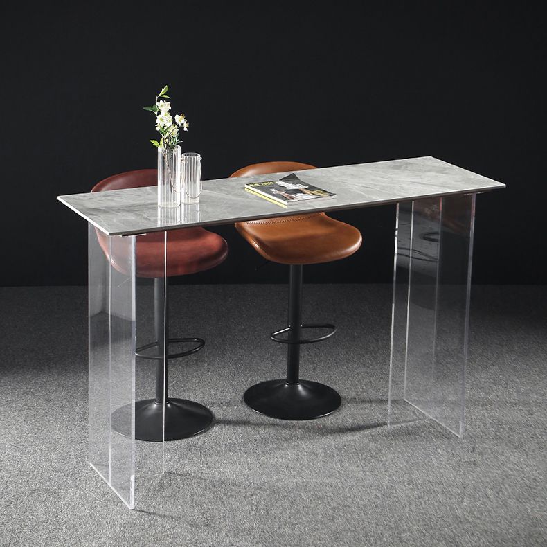 Modern Acrylic Bar Dining Table with Stone Top Rectangle Indoor Bistro Table