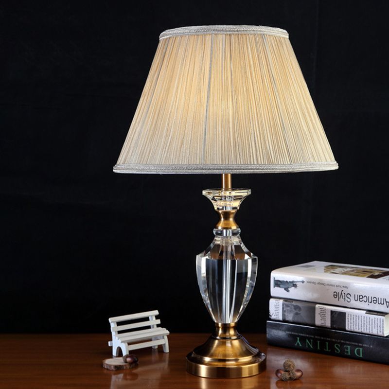 Contemporary 1 Head Desk Light Beige Wide Flare Night Table Lamp with Fabric Shade