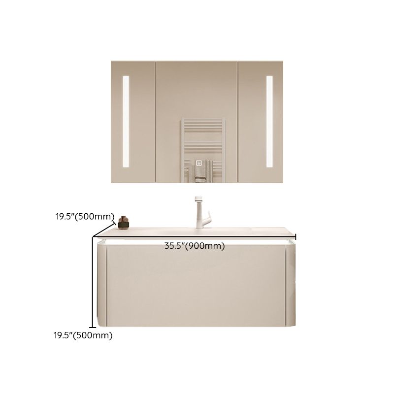 White Rectangular Vanity Single Sink Wall Mounted Wood Frame Bathroom Vanity with Mirror