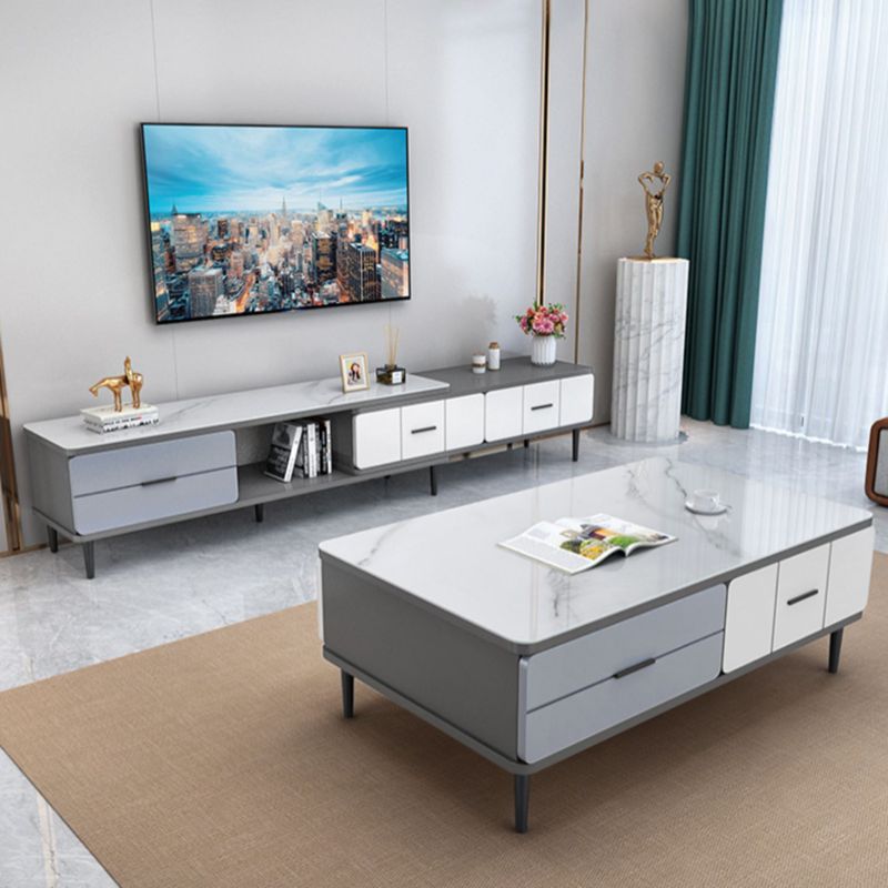 Glass TV Stand Console Contemporary Media Console with Drawers