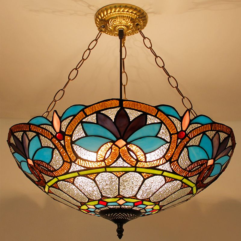 Inverted Bowl Chandelier Lighting Fixture Tiffany Stained Glass Chandelier Pendant Light