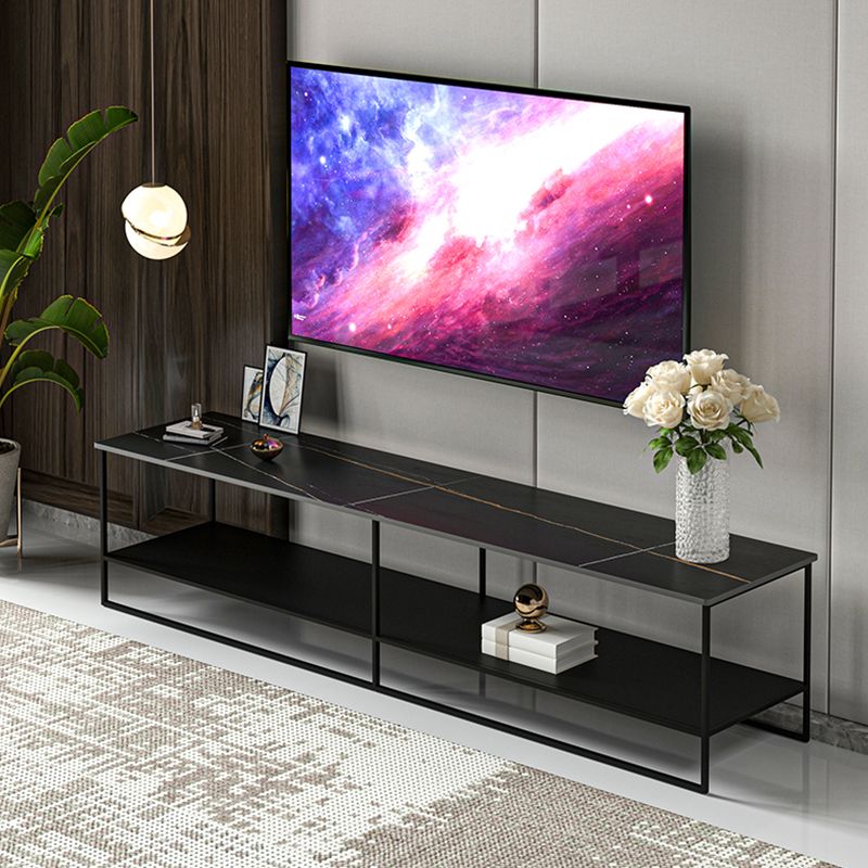 Open Shelving TV Media Stand Contemporary Stone and Metal TV Stand Console