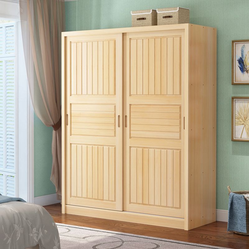 Pine Solid Wood Kids Closet Light Wood Cloth Rod Included Wardrobe Closet