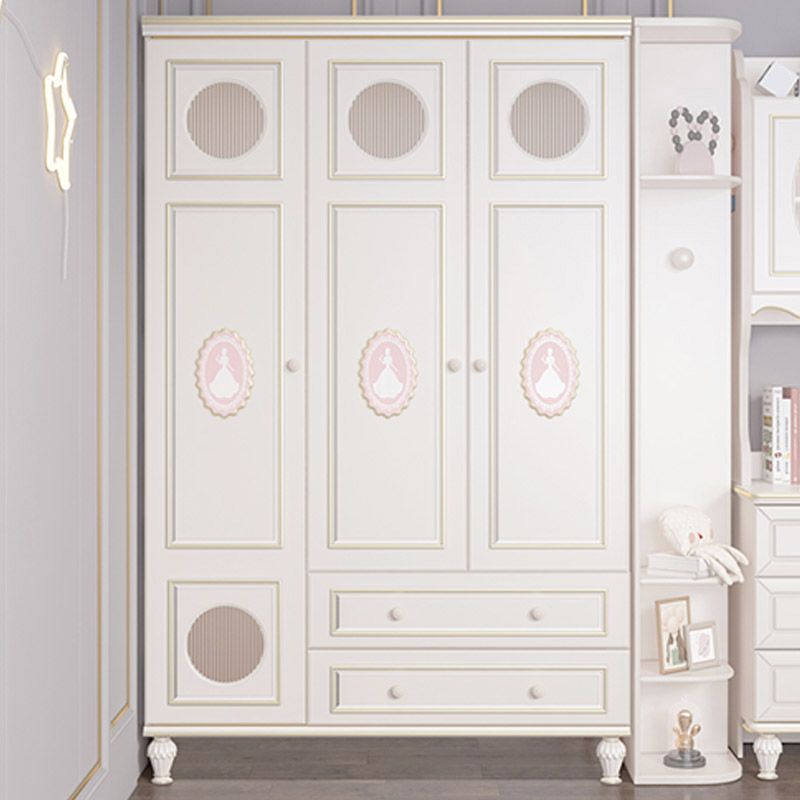 Modern Style Kids Closet White Colour Solid Wood Bedroom Youth Armoire