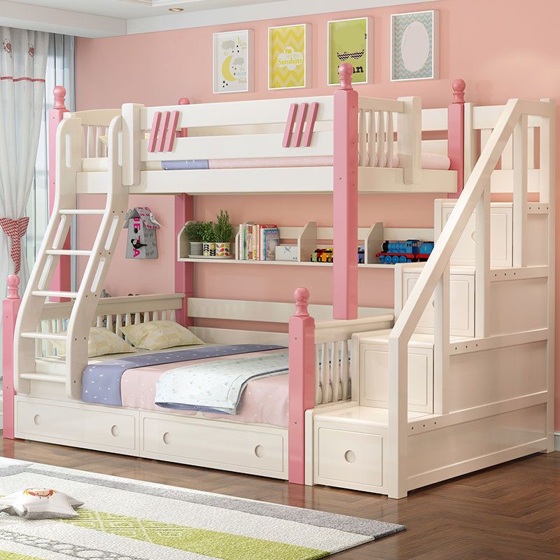 Scandinavian Standard Bunk in Rubberwood with 6 Drawers and Guardrails