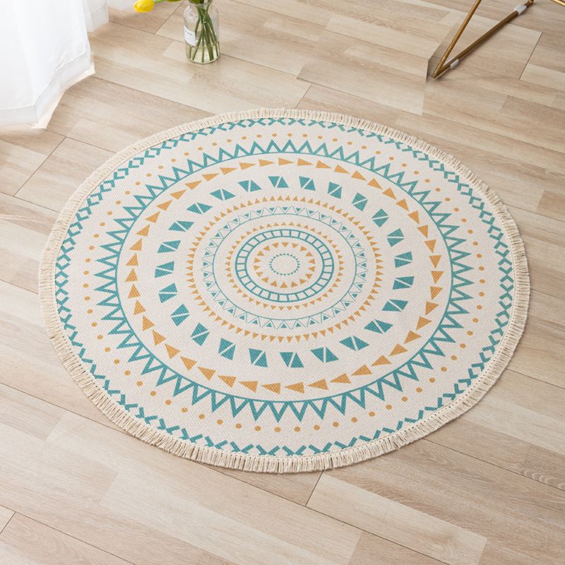 Moroccan Floral Print Rug Multi-Color Carpet with Fringe Cotton Blend Washable Rug for Home Decor