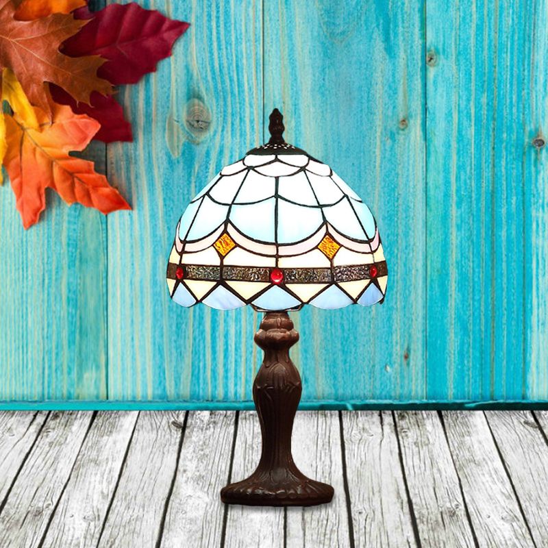 Wave-Pattern Stained Glass Table Lamp Mediterranean 1-Light Dark Brown Night Stand Light