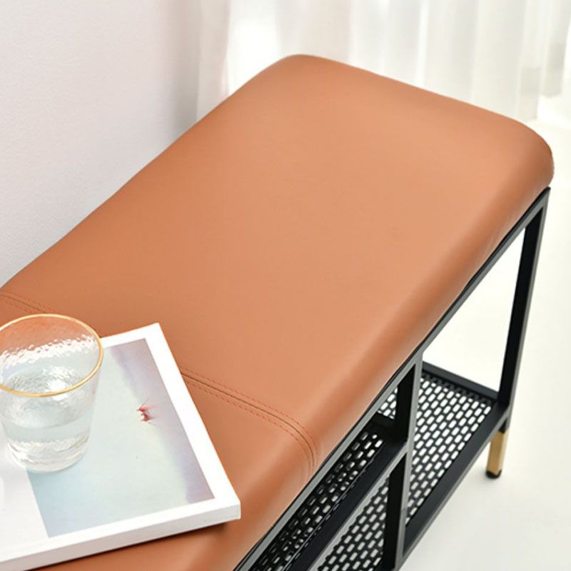 Metal Cushioned Included Bench Modern Accent Bench with Shelves