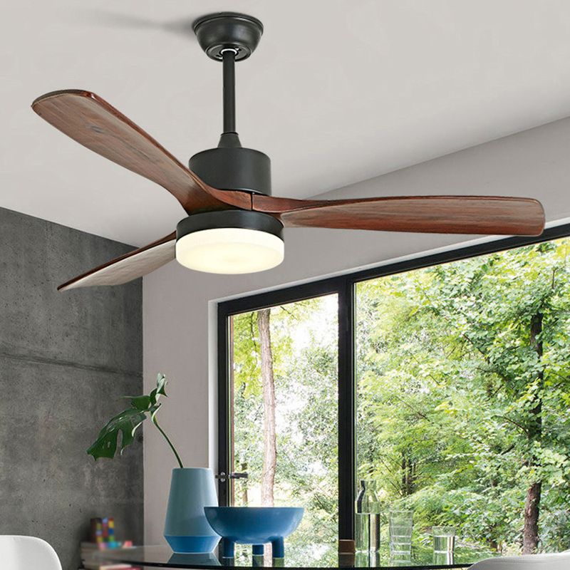 Nordic Style LED Ceiling Fan 52" Wooden Fan Lighting for Living Room