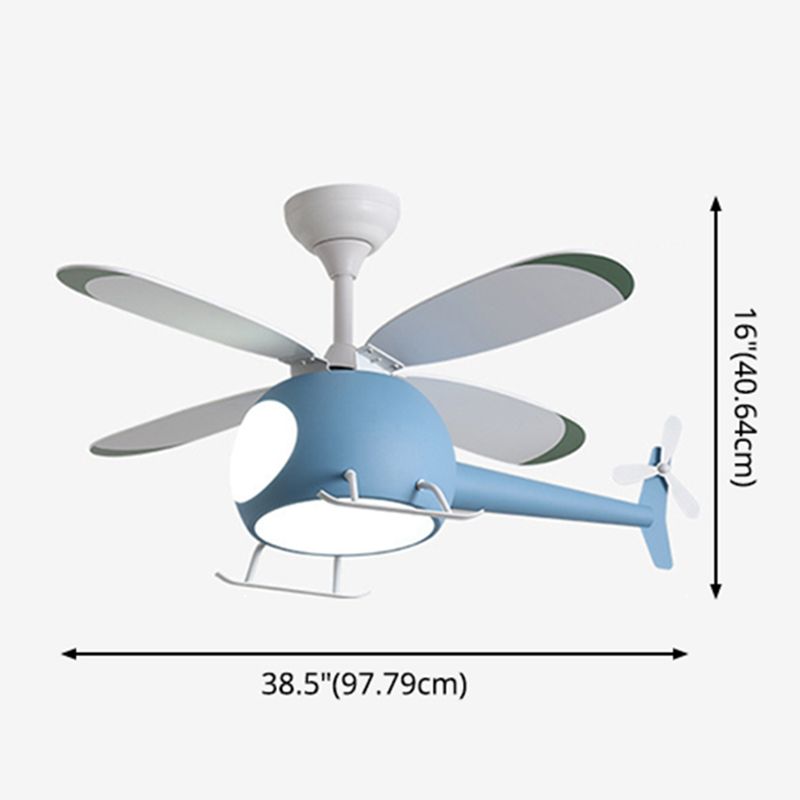 Hélicoptère à 4 lames Éclairage de ventilateur d'enfants Style de style métal LED LED PLADIER SEMI FLUX avec télécommande