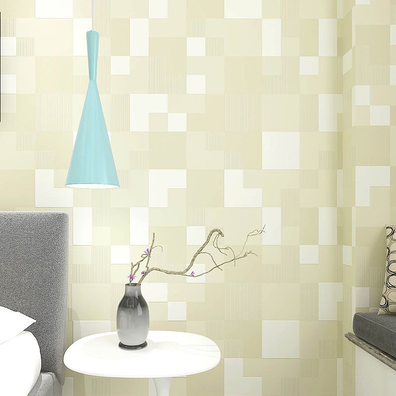 Yellow and White Square Wallpaper Water-Resistant Wall Covering for Accent Wall, Non-Pasted