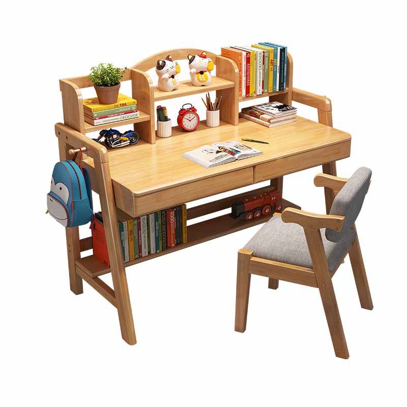 Wooden Children's Desk Home Desk with Chair Set with Storage Shelves