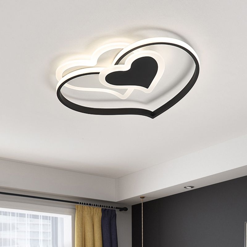 Luminaire LED encastré pour chambre à coucher, finition moderne noir/blanc/rose, montage encastré au plafond avec abat-jour en acrylique en forme de cœur aimant