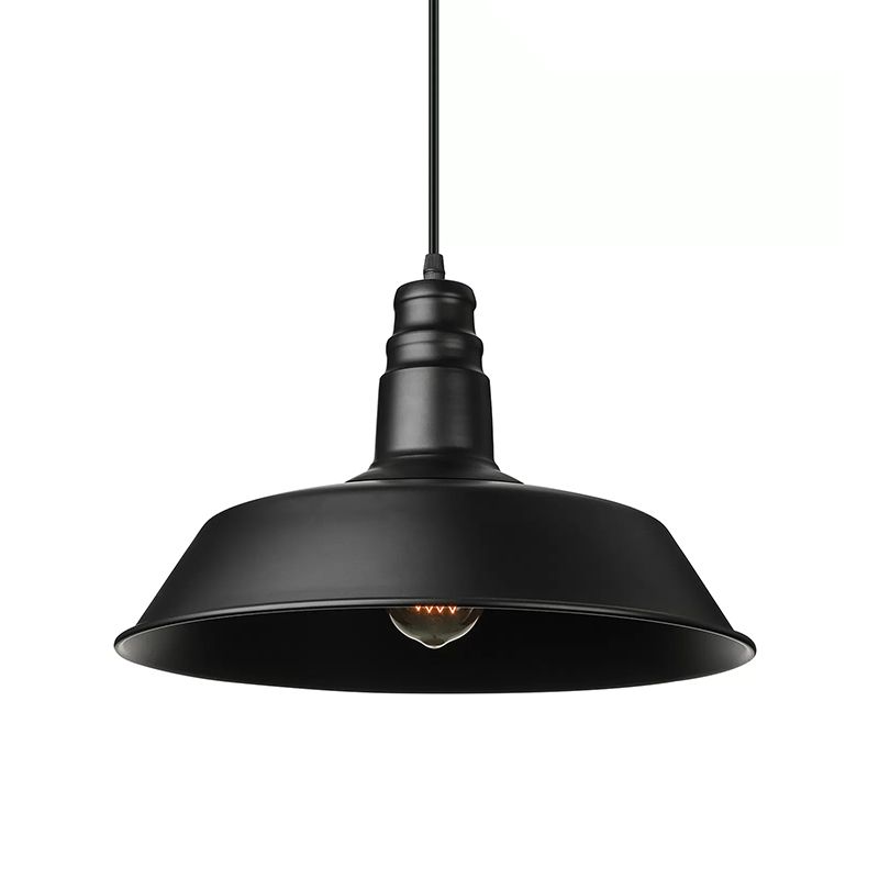 Industrial Barn Shaped Pendant Light One Light Metal Suspension Light in Black for Study Room