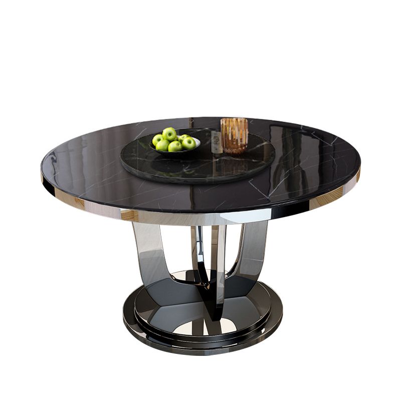 Luxury Style Marble Dining Table Metallic Single Pedestal Round Table for Home