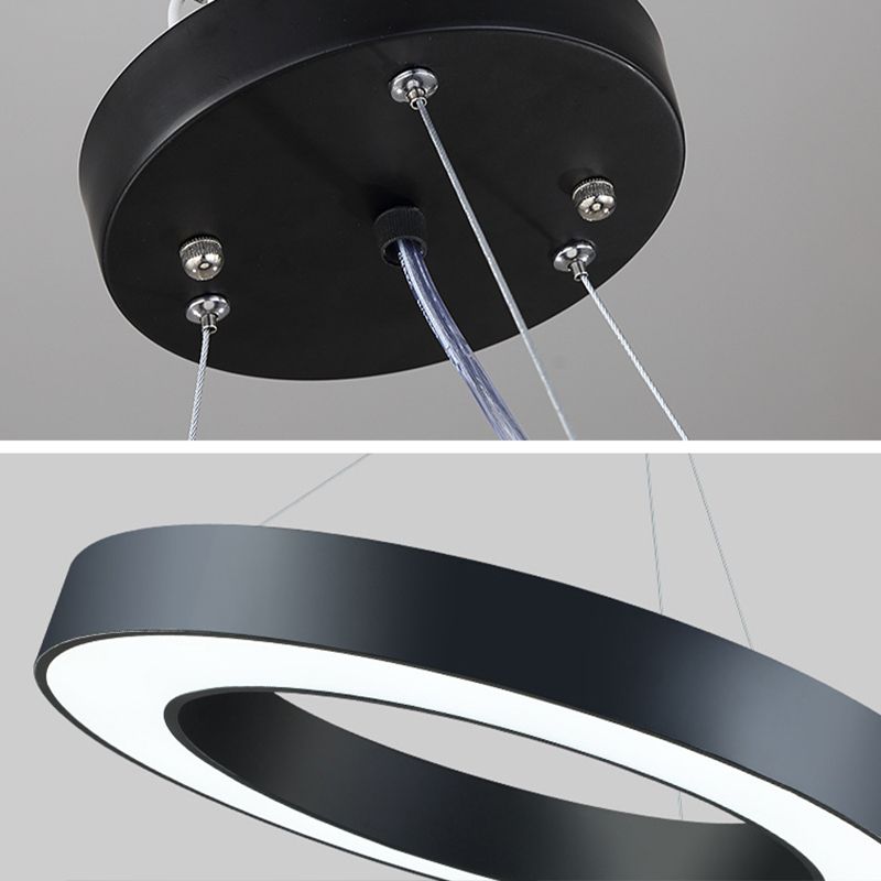 Hollow Round Office Pendant Ceiling Light Metal LED Modern Down Lighting Pendant in Black