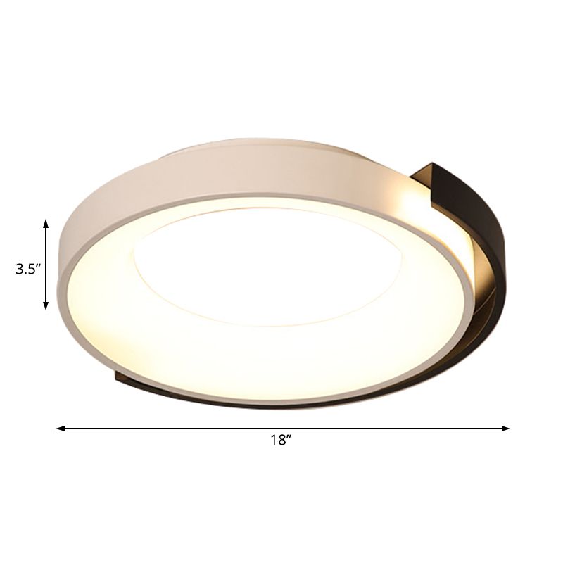 Plafonnier circulaire à LED en métal moderne, luminaire de plafond blanc avec diffuseur givré, lumière blanche/chaude