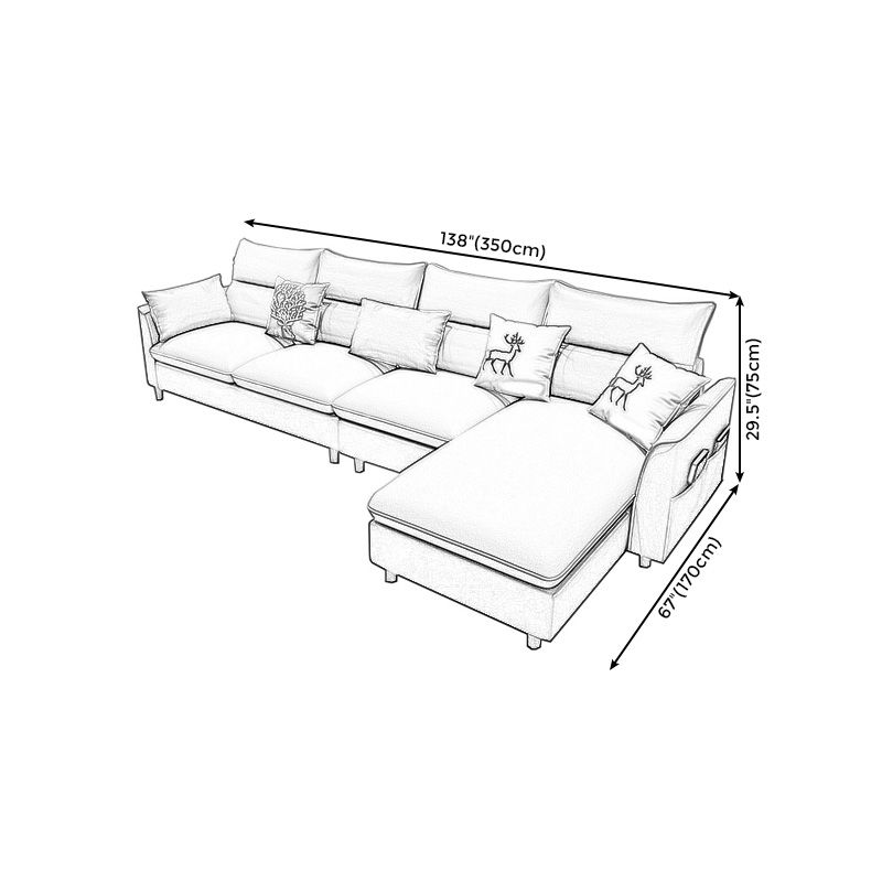 L-Shape High Back Sectional Slipcovered Straight Arm Sofa with Storage