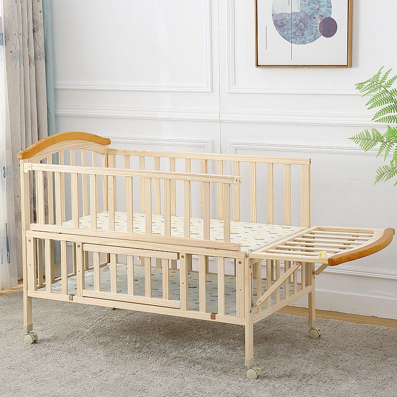 Contemporary Solid Wood Baby Crib with Under Crib Storage in Natural