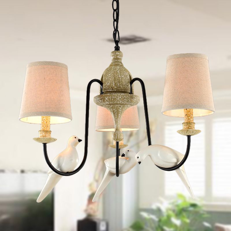 Barrel Pendant Chandelier Light Nordic Fabric 3/6 Heads Light Tan Hanging Ceiling Light