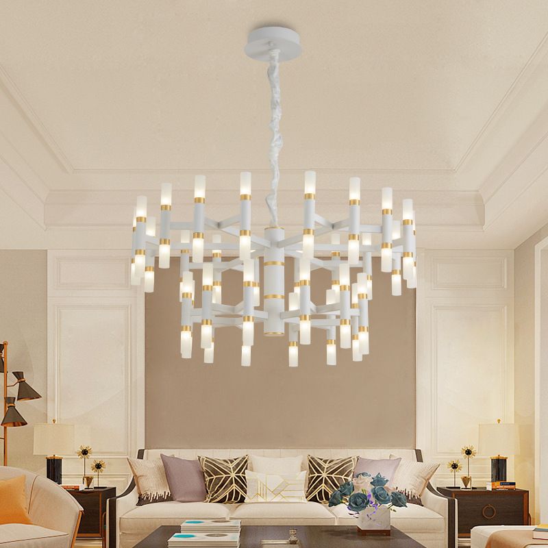 24/36/60 Lights LED Bedroom Chandelier with Tubular Iron Shade Modern Black/White Ceiling Pendant